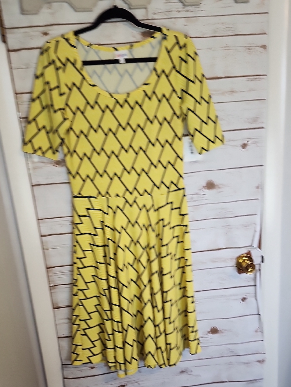 LuLaRoe Nicole Yellow Geometric Fit-&-Flare Dress Size Large NWT
